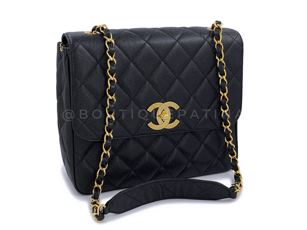Pristine Chanel Vintage Black Caviar Jumbo Classic Tall Crossbody Flap Bag 24k GHW - Boutique Patina