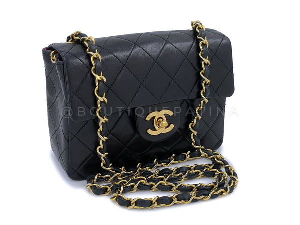 Chanel Vintage Black Square Mini Classic Flap Bag 24k GHW Lambskin - Boutique Patina