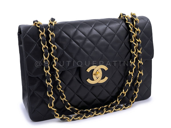 Chanel 1993 Vintage Black Lambskin Maxi Classic Flap Bag 24k GHW - Boutique Patina