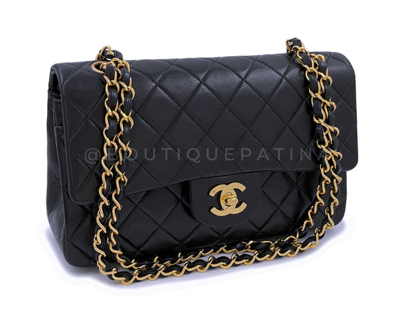 Chanel 1993 Vintage Black Small Classic Double Flap Bag 24k GHW Lambskin - Boutique Patina