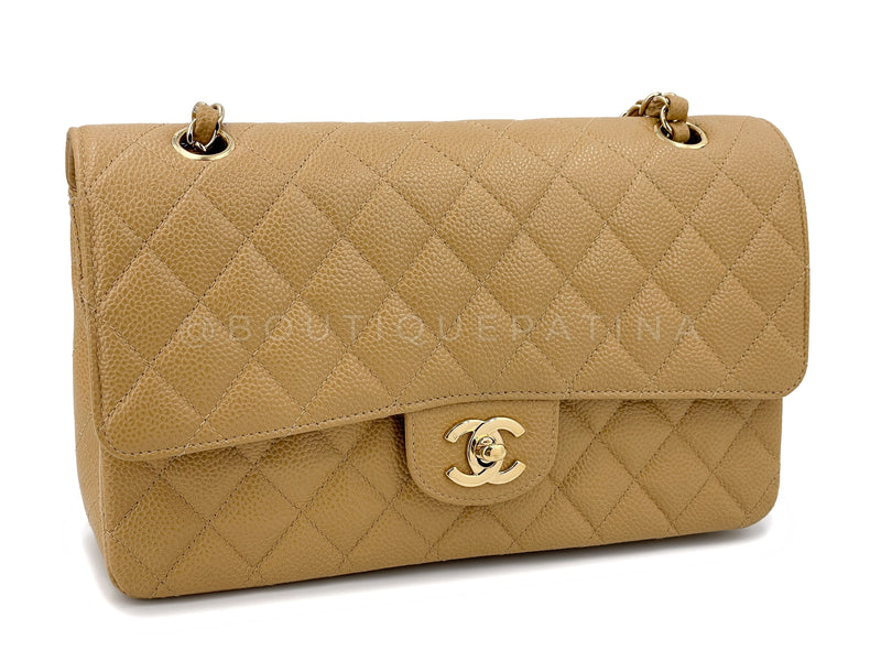 Chanel Beige Caviar Medium Flap Bag Vintage Caramel Classic Double