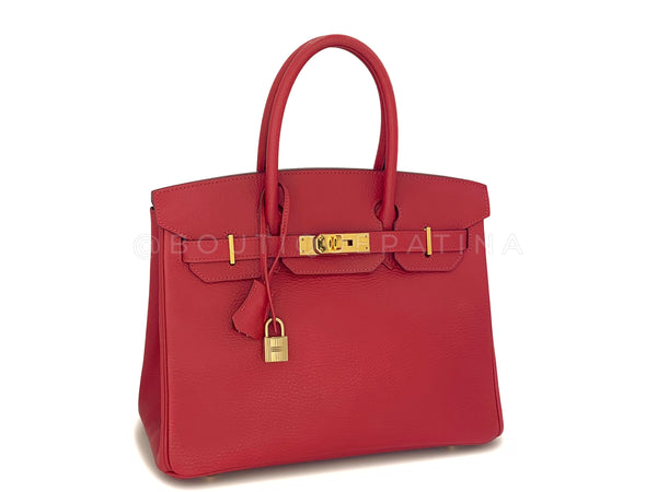 Hermes Rouge Vermillion Ardennes 30cm Birkin Bag GHW Red - Boutique Patina