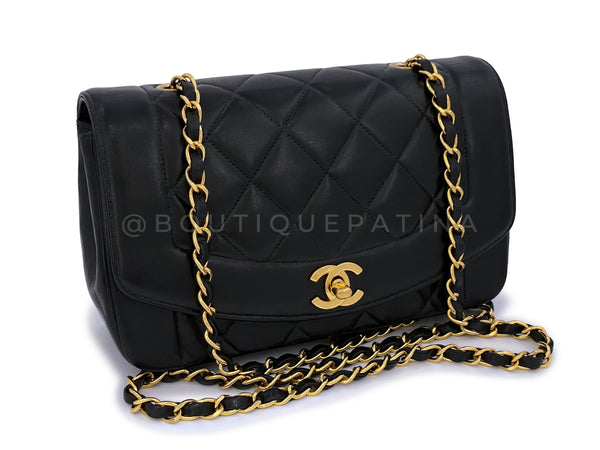 Chanel 1994 Vintage Black Small Diana Flap Bag Lambskin 24k GHW - Boutique Patina