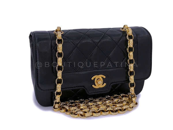 Pristine Chanel 1989 Vintage Black Mini Geometric Diana Flap Bag 24k GHW Lambskin - Boutique Patina