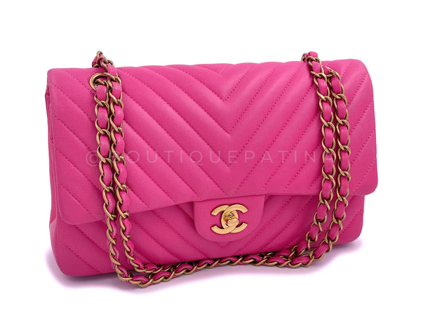 Chanel Pink Chevron Classic Double Flap Bag GHW Lambskin - Boutique Patina