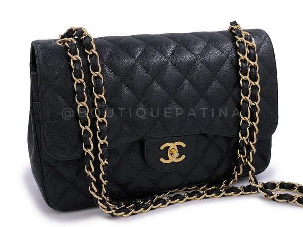 Pristine Chanel Black Caviar Jumbo Classic Double Flap Bag GHW - Boutique Patina