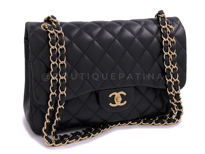 Chanel Black Lambskin Jumbo Classic Double Flap Bag GHW