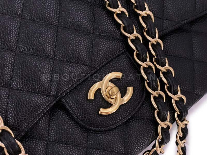 CHANEL Classic Jumbo Double Flap Black Caviar with Gold Hardware