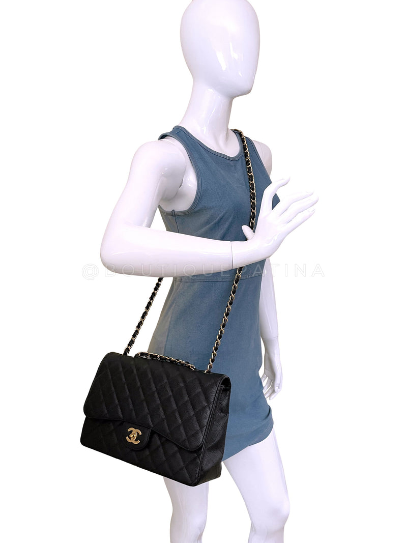 Chanel Black Caviar Jumbo Classic Flap Bag Single GHW – Boutique