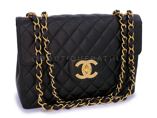 Chanel 1997 Vintage Black Jumbo Classic Flap Bag 24k GHW Lambskin - Boutique Patina