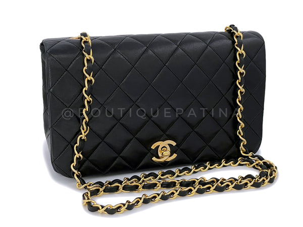 Chanel 1990 Vintage Black Timeless Full Flap Bag 24k GHW Lambskin - Boutique Patina