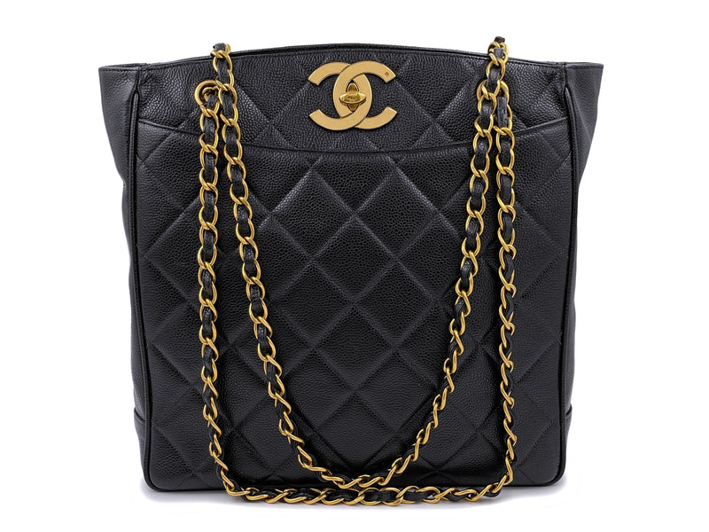 Chanel Vintage Quilted Caviar CC Clasp Shopping Tote
