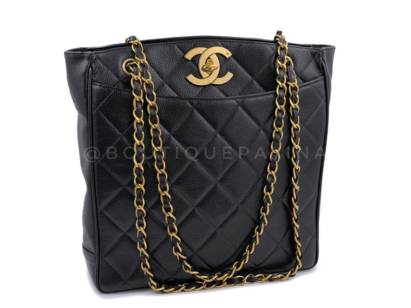 Chanel 1994 Vintage Caviar CC Clasp Shopper Tote Bag 24k GHW