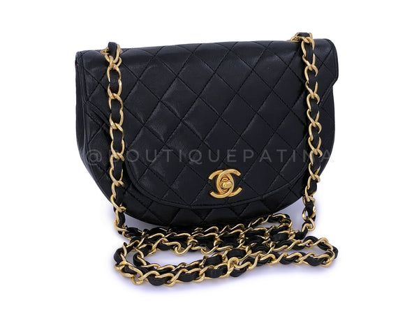 Pristine Chanel 1990 Vintage Black Half Moon Mini Flap Bag 24k GHW - Boutique Patina