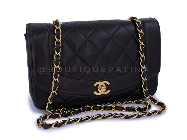 Chanel 1996 Vintage Black Small Diana Flap Bag 24k GHW Lambskin - Boutique Patina