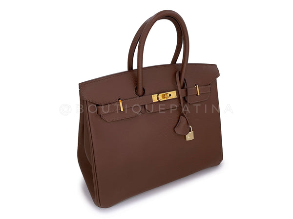 Hermes Chocolate Brown Ardennes 35cm Birkin Bag GHW - Boutique Patina