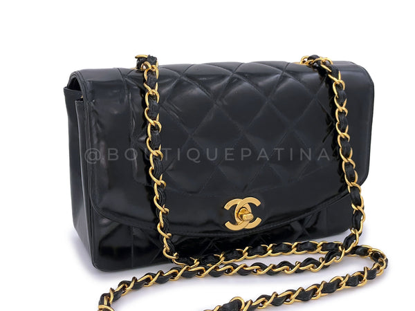 Chanel 1995 Vintage Black Patent Small Diana Flap Bag 24k GHW - Boutique Patina