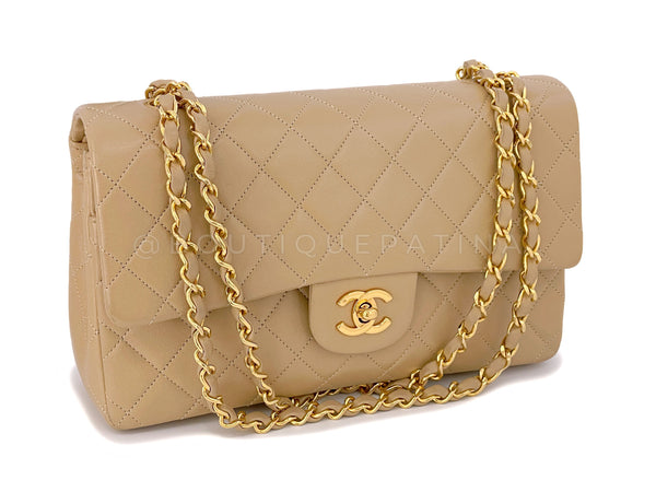 Chanel 1991 Vintage Beige Medium Classic Double Flap Bag 24k GHW - Boutique Patina