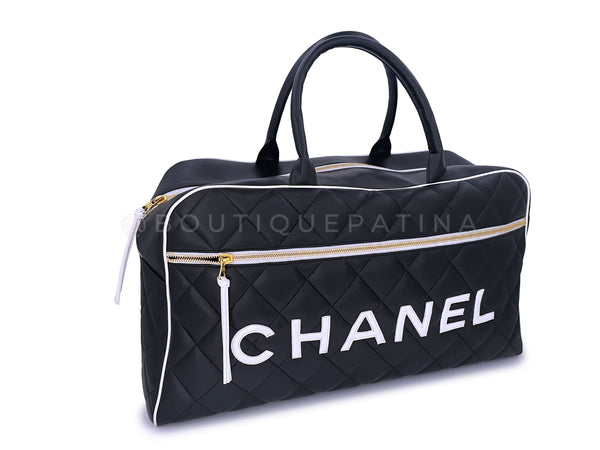 Pristine Chanel 1995 Vintage Black Letter Large Bowler Duffle Bag - Boutique Patina