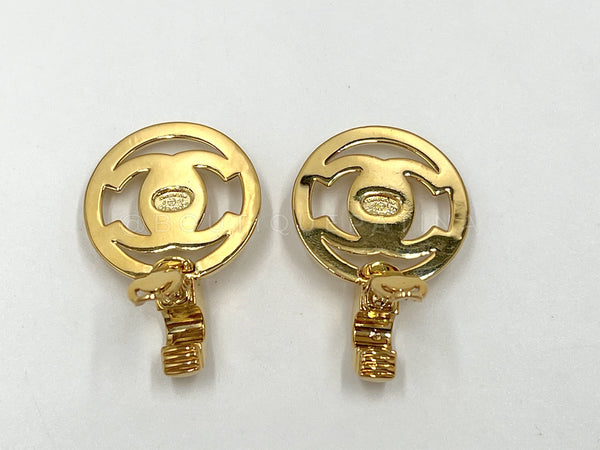 Chanel Vintage 97P Large Encircled Turnlock Drop Earrings Gold - Boutique Patina