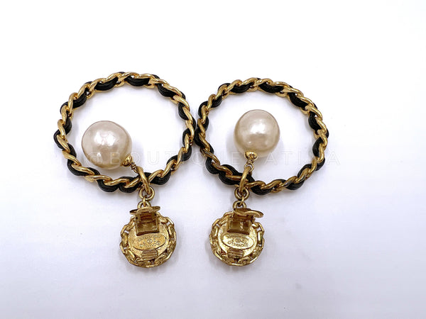 Chanel Vintage Woven Chain Collection 27 Pearl Drop Hoop Earrings - Boutique Patina