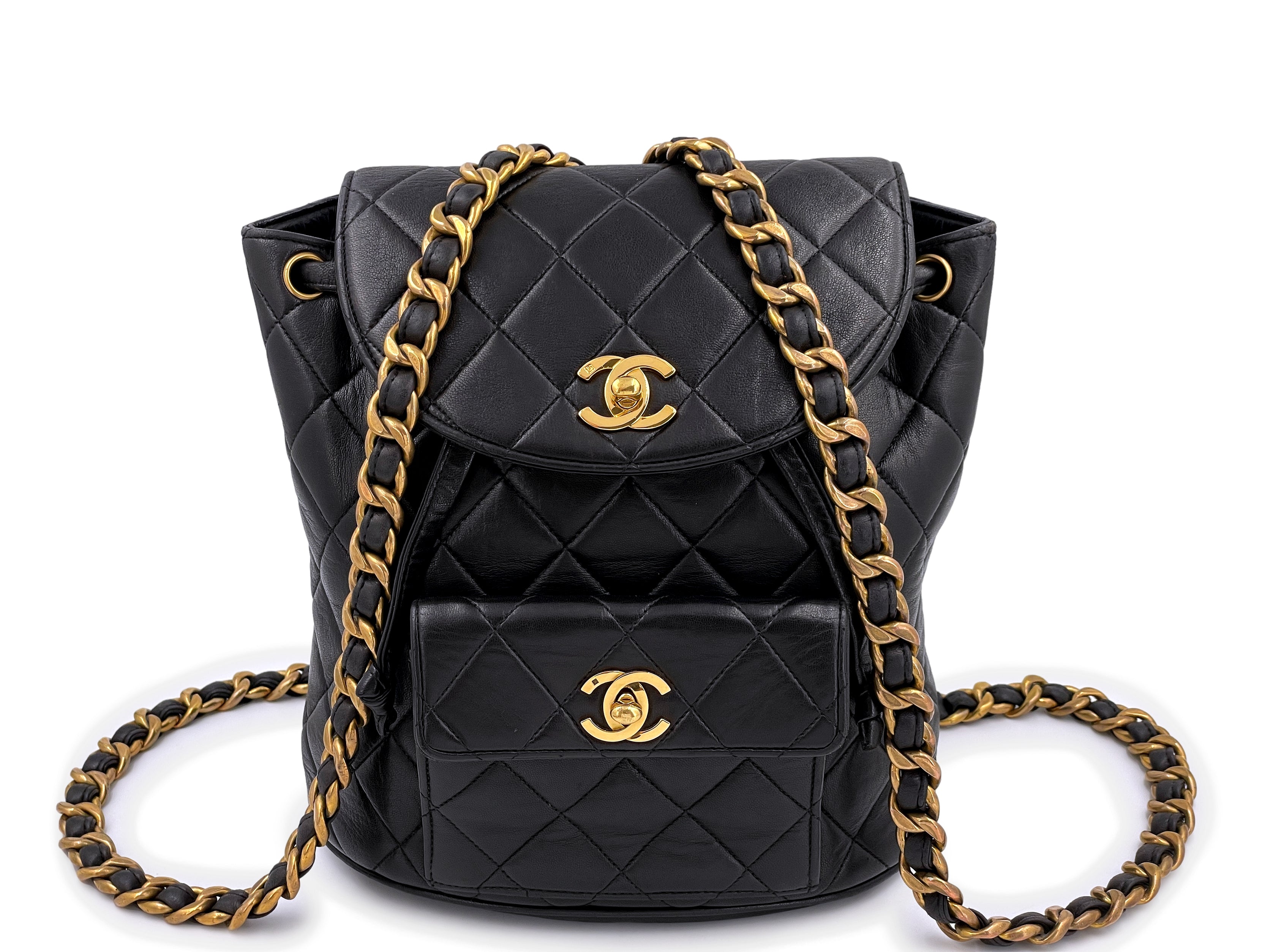 Chanel Black Vintage Lambskin Duma Backpack Bag 24k GHW 65340 For