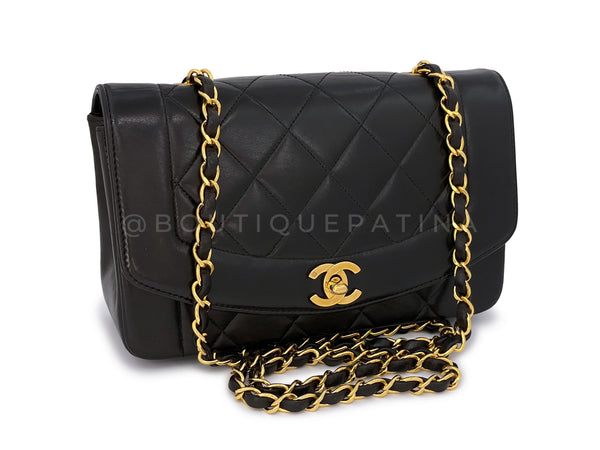 Chanel Vintage Black Small Diana Flap Bag 24k GHW Lambskin - Boutique Patina