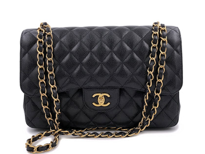 Chanel Black Jumbo Classic Flap Bag Caviar Double GHW FO4