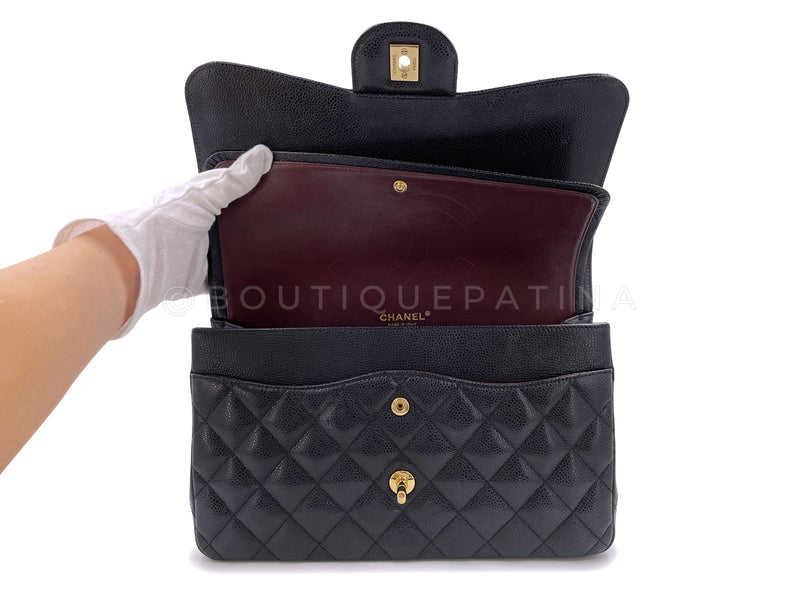 Chanel Black Quilted Caviar Jumbo Classic Double Flap Gold Hardware, 2021 (Like New), Womens Handbag