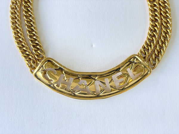 Chanel Vintage Cutout Choker Double Chain Letter Necklace - Boutique Patina