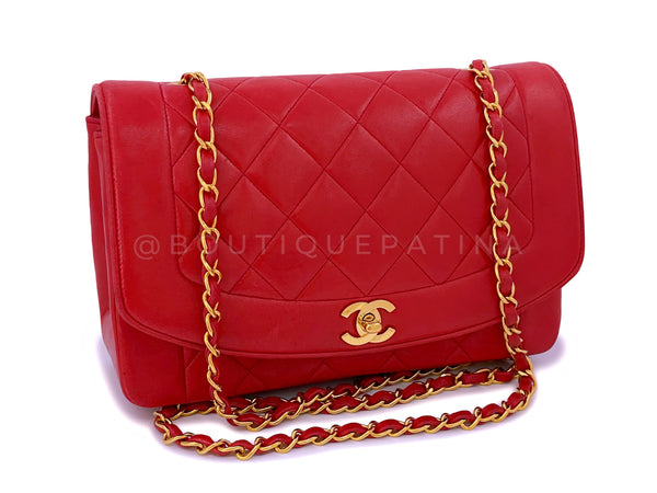 Chanel 1993 Vintage Red Medium Diana Flap Bag 24k GHW - Boutique Patina
