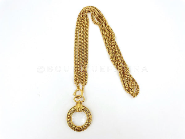 Chanel Vintage Cutout Letter Framed Magnifying Glass Pendant Long Chain Necklace - Boutique Patina