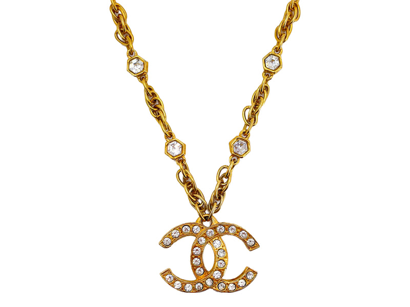 Chanel Vintage Gold Plated CC Pearl Round Pendant Necklace
