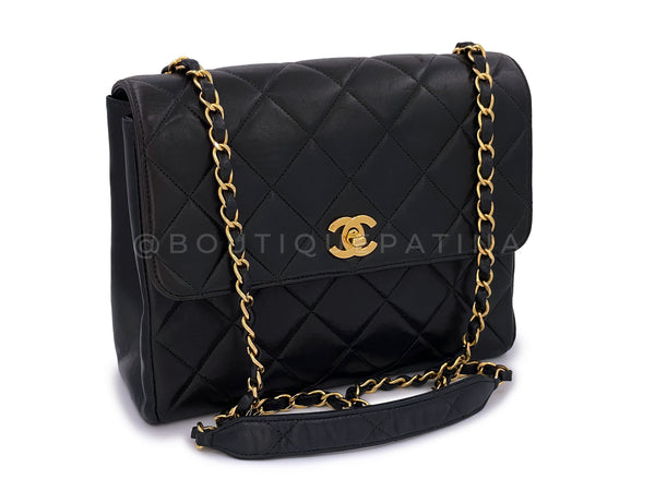 Chanel Vintage Black Square Medium Crossbody Flap Bag 24k GHW Lambskin - Boutique Patina