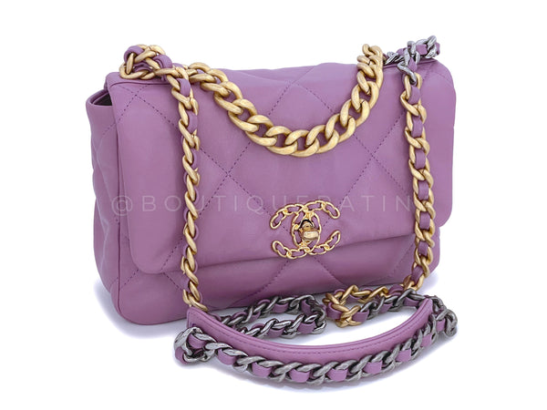 Chanel Small Classic Double Flap Bag Purple Iridescent Lambskin Silver  Hardware