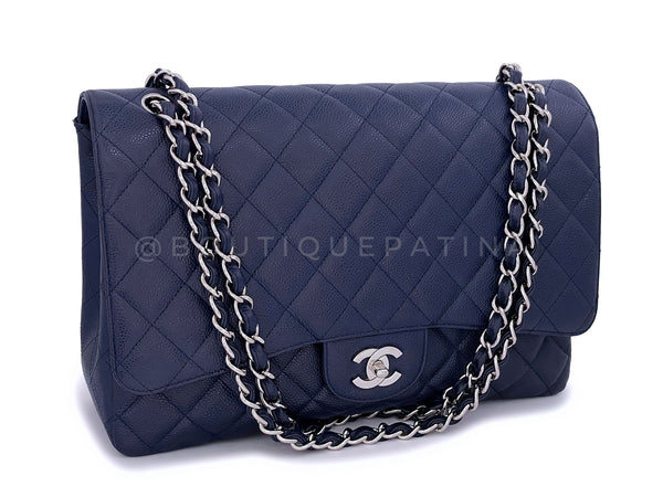 Chanel Navy Blue Caviar Maxi Classic Single Flap Bag SHW - Boutique Patina