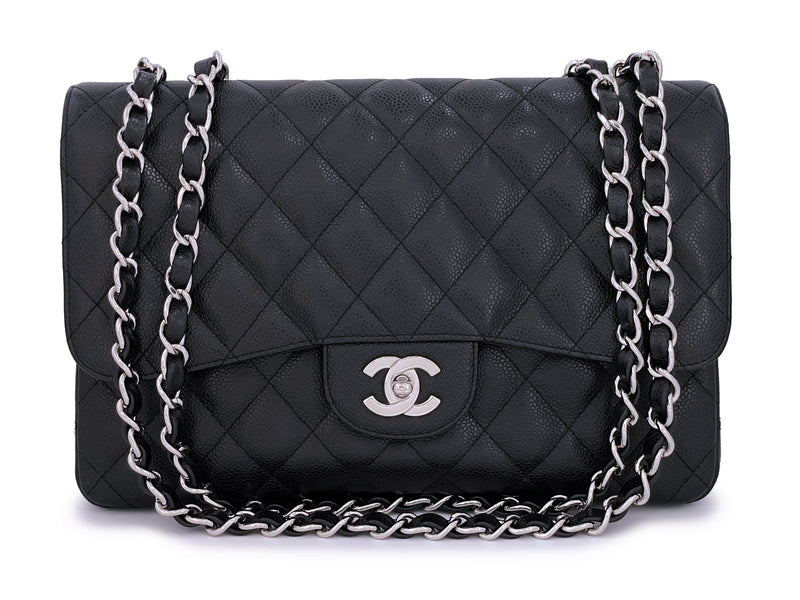 Pristine Chanel Black Caviar Jumbo Classic Single Flap Bag SHW