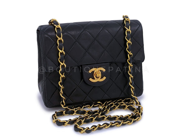 Chanel 1989 Vintage Black Square Mini Flap Bag 24k GHW Lambskin - Boutique Patina