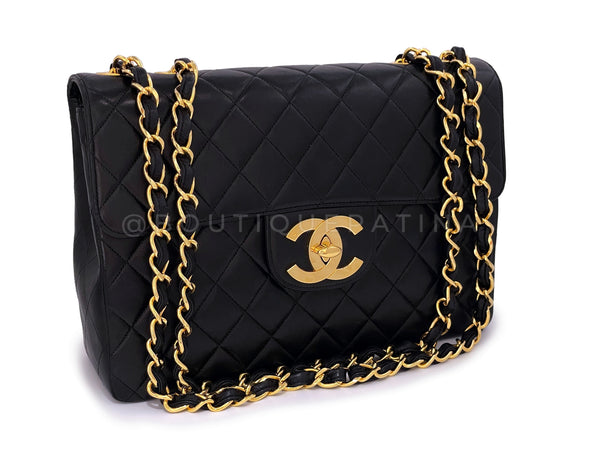 Chanel 1996 Vintage Black Jumbo Classic Flap Bag 24k GHW Lambskin - Boutique Patina