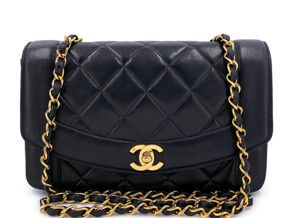 Chanel 1991 Vintage Black Small Diana Flap Bag 24k GHW Lambskin