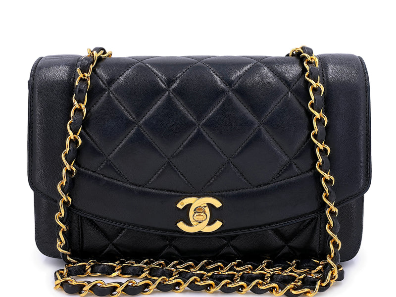 Chanel Quilted Navy Blue Leather Diana Handbag