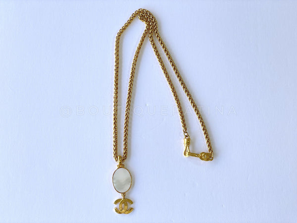 Chanel Vintage 95A Mother of Pearl CC Pendant Long Necklace - Boutique Patina