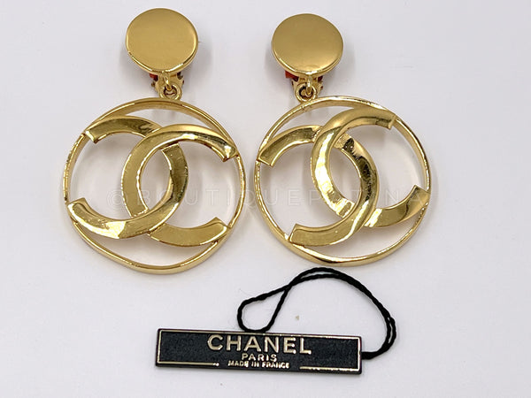Chanel 80s Vintage Large Hoop Dangle CC Statement Earrings