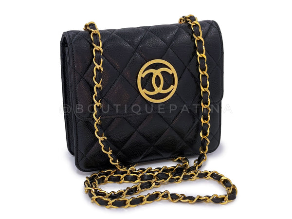 Chanel 1991 Vintage Black Caviar Encircled CC Mini Flap Bag 24k GHW - Boutique Patina