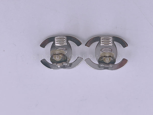 Chanel Vintage 96A Silver Classic Turnlock Stud Earrings - Boutique Patina