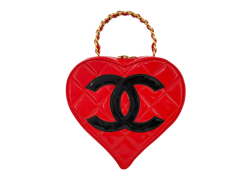 Chanel 1995 Vintage Red Patent Heart Logo Bag 24k GHW