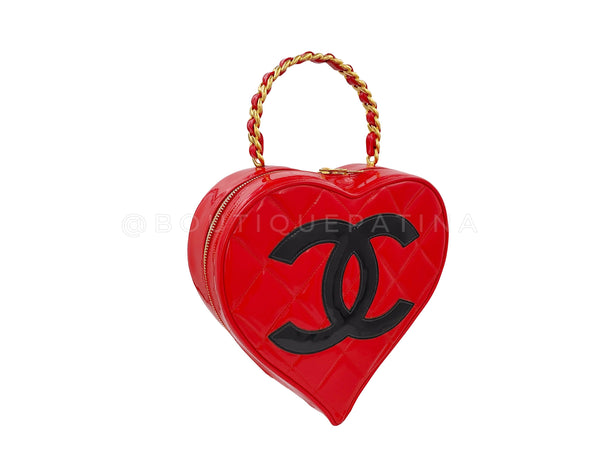 Chanel 1995 Vintage Red Patent "Barbie" Heart Vanity Logo Bag 24k GHW