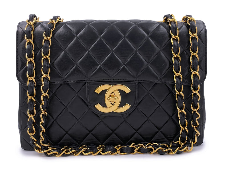 Chanel Black Quilted Caviar Leather Jumbo Classic Single Flap Bag