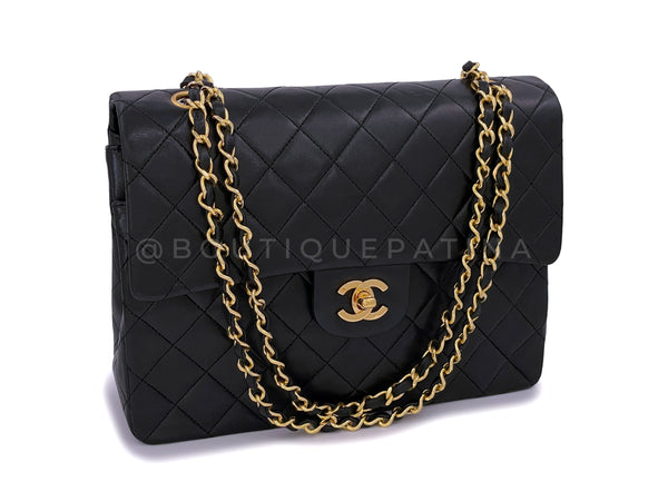 Chanel 1989 Vintage Black Tall Medium Classic Double Flap Bag 24k GHW Lambskin - Boutique Patina