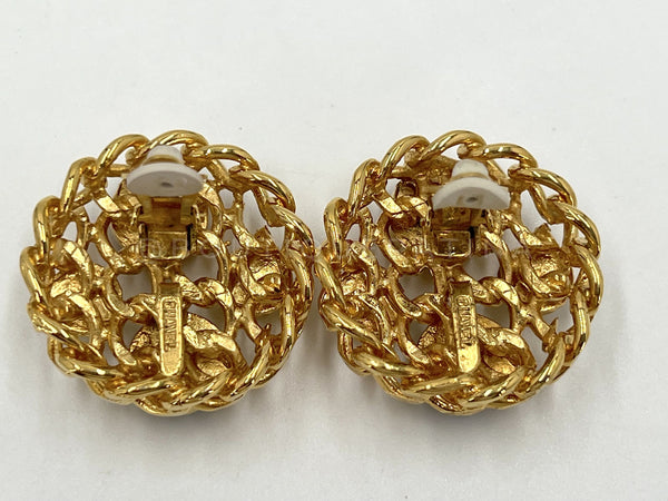 Chanel Vintage Gripoix and Pearl Studded Large Chain Wafer Earrings 1980s - Boutique Patina